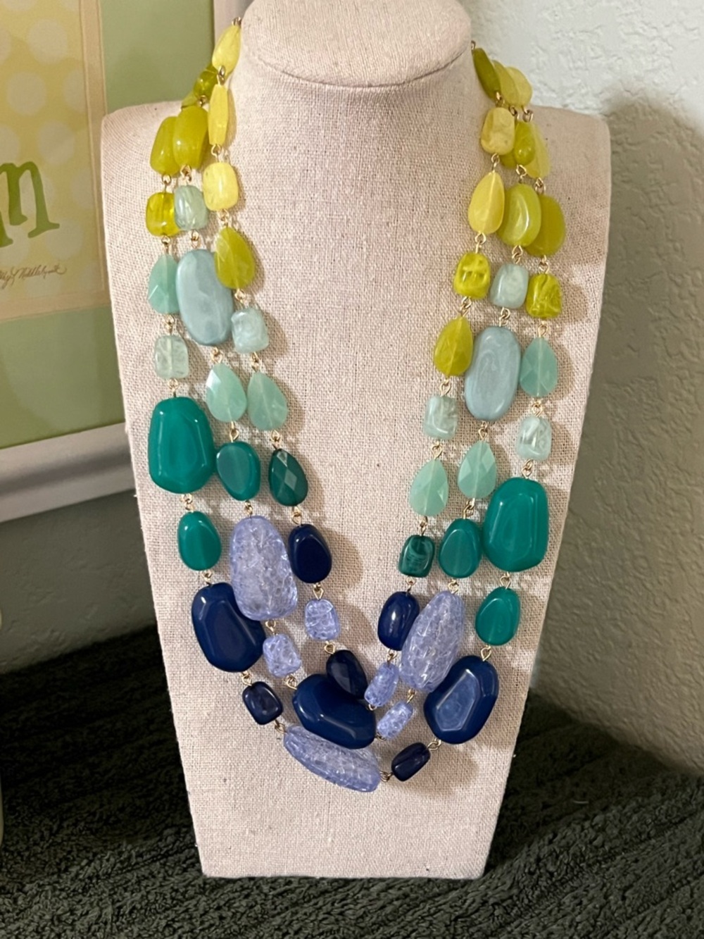 Multi-Strand Beaded Necklace in Yellow, Teal & Blue #DILL1 - Picture 6 of 6